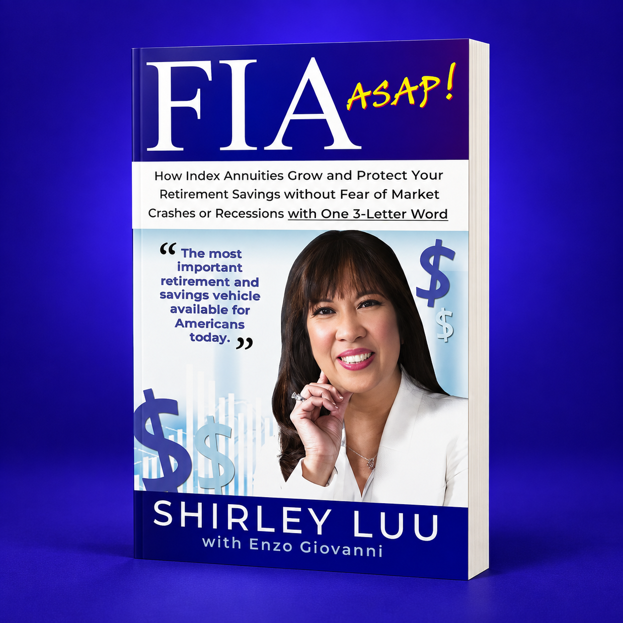FIA ASAP by Shirley Luu with Enzo Giovanni, a standing paperback against a vivid violet background